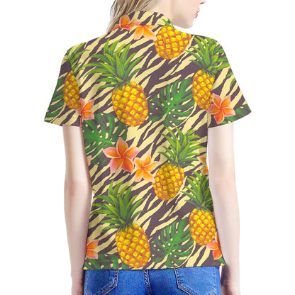 Vintage Zebra Pineapple Pattern Print Women's Polo Shirt