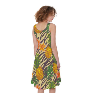 Vintage Zebra Pineapple Pattern Print Women's Sleeveless Dress