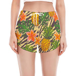 Vintage Zebra Pineapple Pattern Print Women's Split Running Shorts