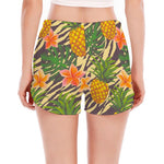 Vintage Zebra Pineapple Pattern Print Women's Split Running Shorts