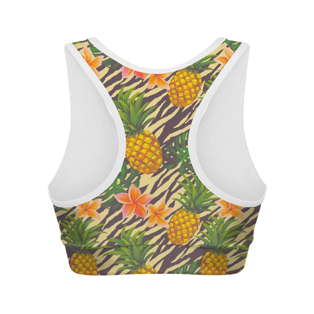 Vintage Zebra Pineapple Pattern Print Women's Sports Bra