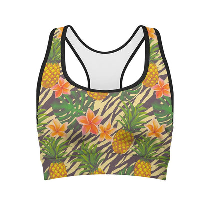 Vintage Zebra Pineapple Pattern Print Women's Sports Bra