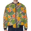 Vintage Zebra Pineapple Pattern Print Zip Sleeve Bomber Jacket