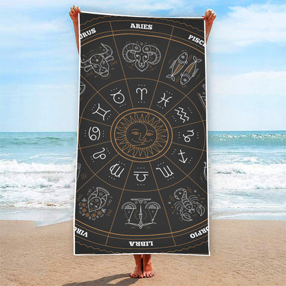 Vintage Zodiac Circle Print Beach Towel