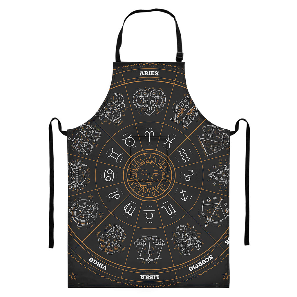 Vintage Zodiac Circle Print Bib Apron With Pocket