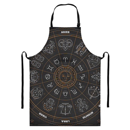 Vintage Zodiac Circle Print Bib Apron With Pocket