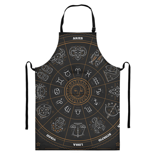 Vintage Zodiac Circle Print Bib Apron With Pocket