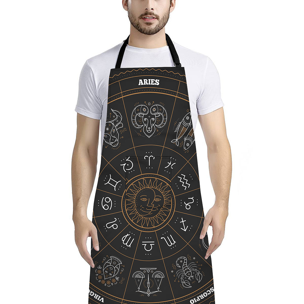 Vintage Zodiac Circle Print Bib Apron With Pocket