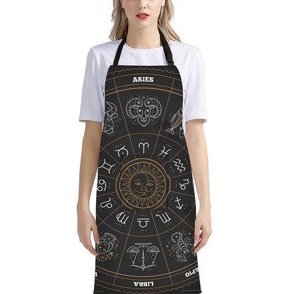 Vintage Zodiac Circle Print Bib Apron With Pocket