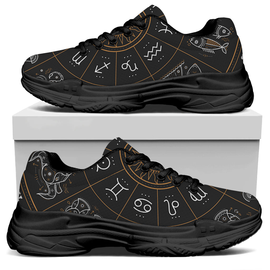 Vintage Zodiac Circle Print Black Chunky Shoes
