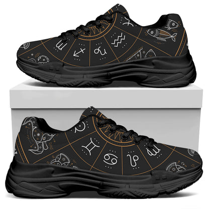 Vintage Zodiac Circle Print Black Chunky Shoes