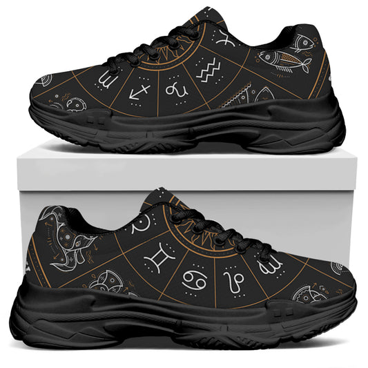 Vintage Zodiac Circle Print Black Chunky Shoes