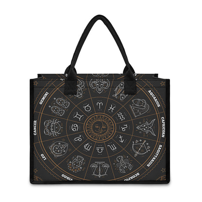 Vintage Zodiac Circle Print Canvas Tote Bag