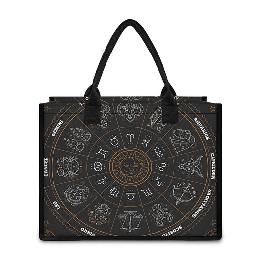 Vintage Zodiac Circle Print Canvas Tote Bag