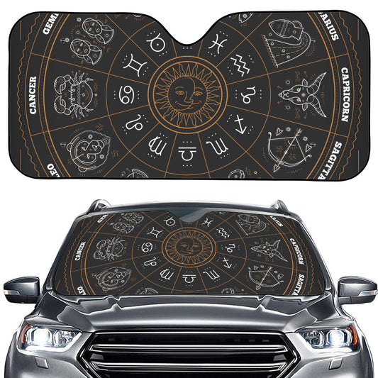 Vintage Zodiac Circle Print Car Windshield Sun Shade