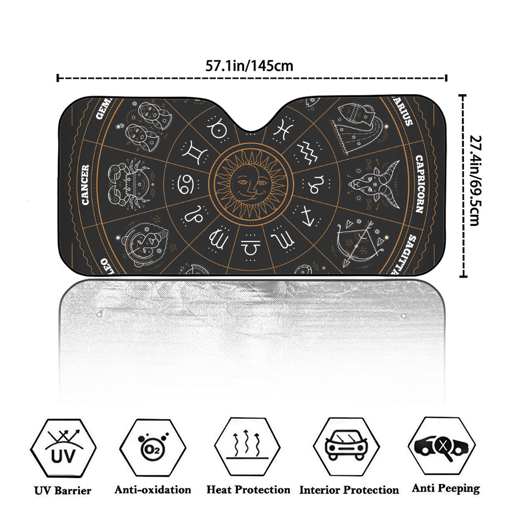 Vintage Zodiac Circle Print Car Windshield Sun Shade