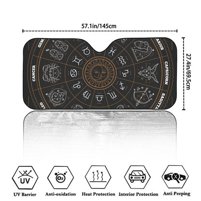 Vintage Zodiac Circle Print Car Windshield Sun Shade