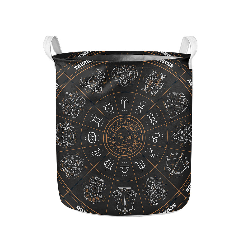 Vintage Zodiac Circle Print Collapsible Laundry Basket