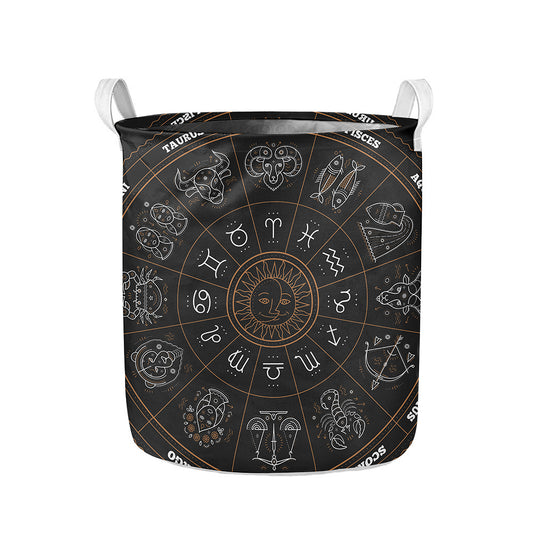 Vintage Zodiac Circle Print Collapsible Laundry Basket