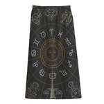 Vintage Zodiac Circle Print Cotton Front Slit Maxi Skirt