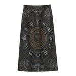 Vintage Zodiac Circle Print Cotton Front Slit Maxi Skirt