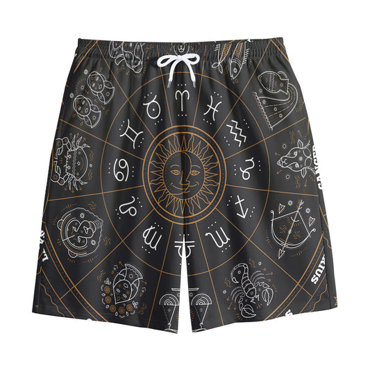 Vintage Zodiac Circle Print Cotton Shorts