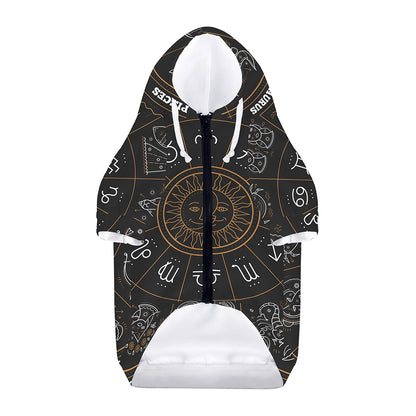 Vintage Zodiac Circle Print Dog Zip Up Hoodie