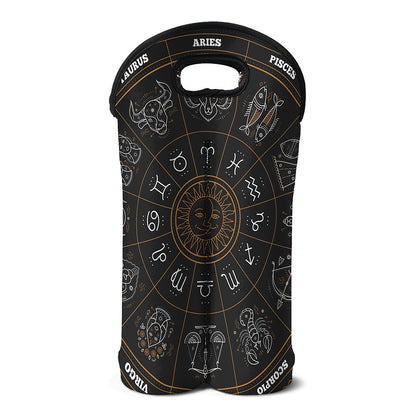 Vintage Zodiac Circle Print Double Neoprene Wine Tote