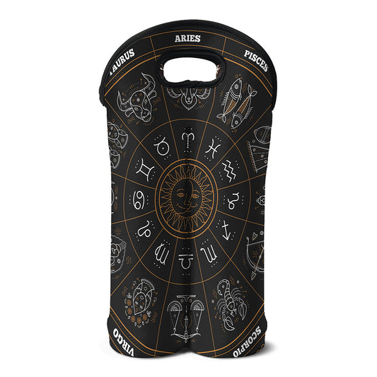Vintage Zodiac Circle Print Double Neoprene Wine Tote