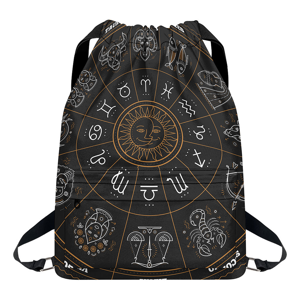 Vintage Zodiac Circle Print Drawstring Backpack