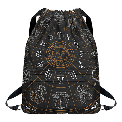 Vintage Zodiac Circle Print Drawstring Backpack