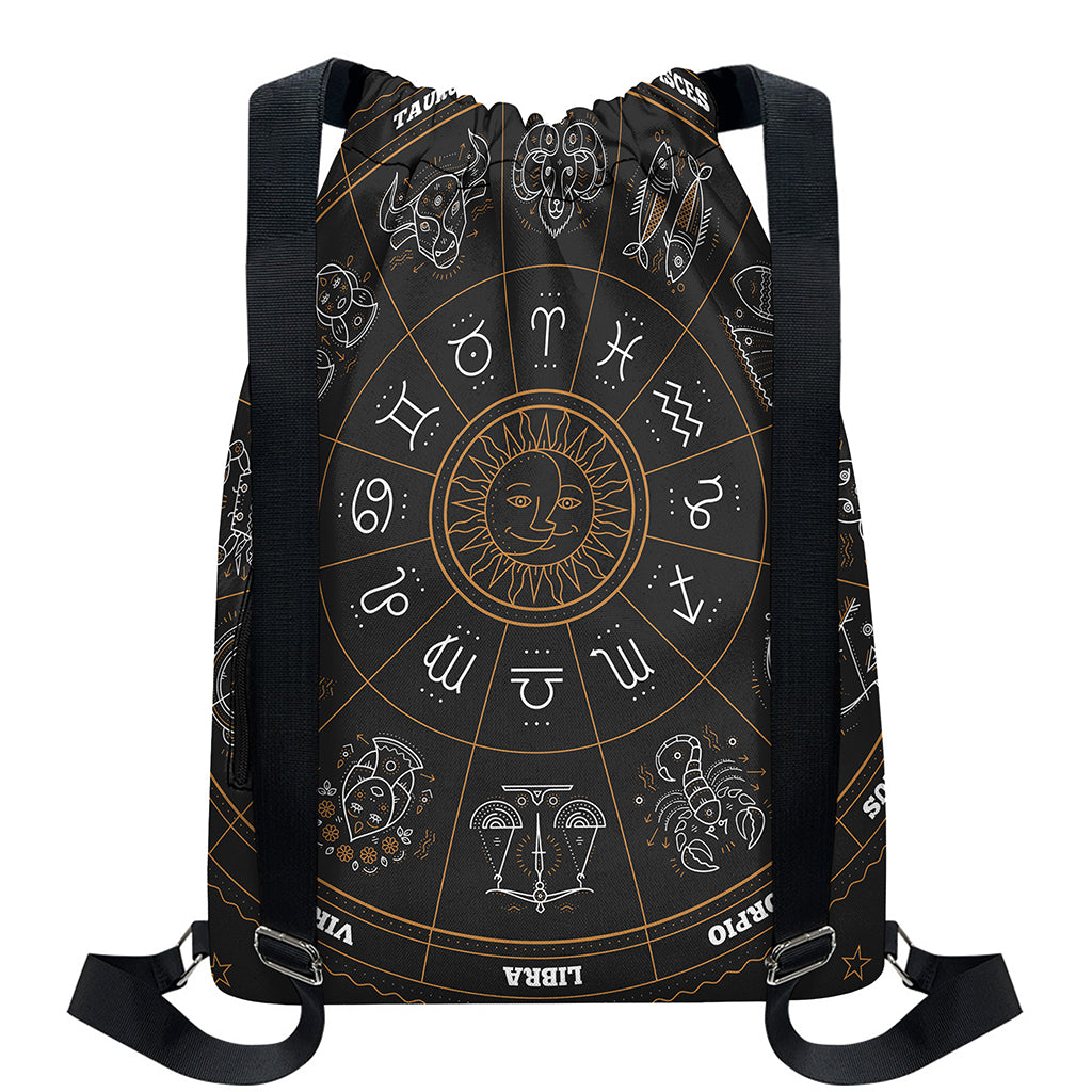 Vintage Zodiac Circle Print Drawstring Backpack