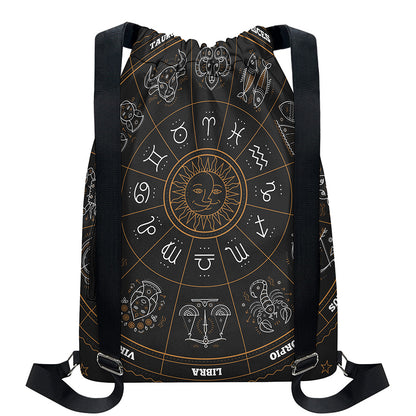 Vintage Zodiac Circle Print Drawstring Backpack