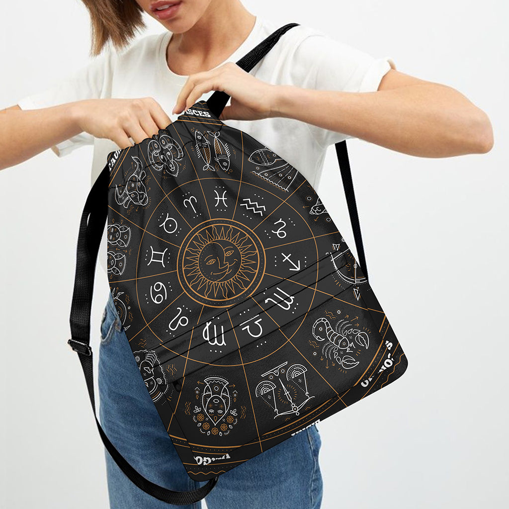 Vintage Zodiac Circle Print Drawstring Backpack
