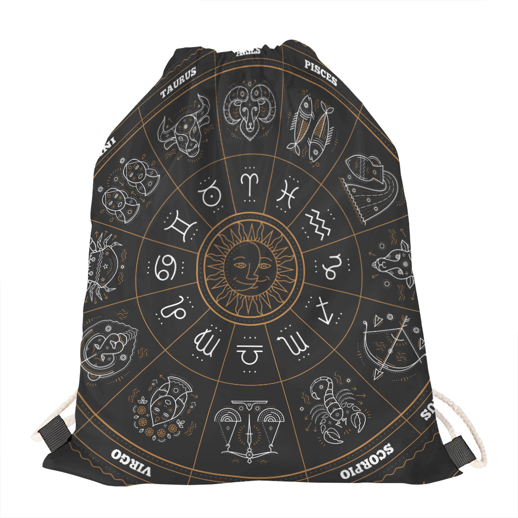 Vintage Zodiac Circle Print Drawstring Bag