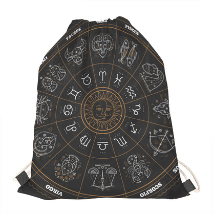 Vintage Zodiac Circle Print Drawstring Bag