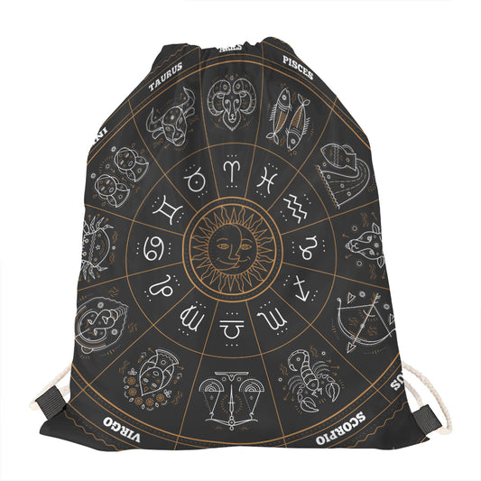 Vintage Zodiac Circle Print Drawstring Bag