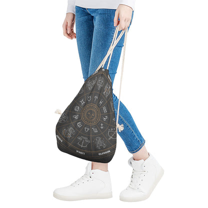 Vintage Zodiac Circle Print Drawstring Bag
