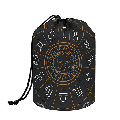 Vintage Zodiac Circle Print Drawstring Makeup Bag