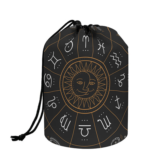 Vintage Zodiac Circle Print Drawstring Makeup Bag