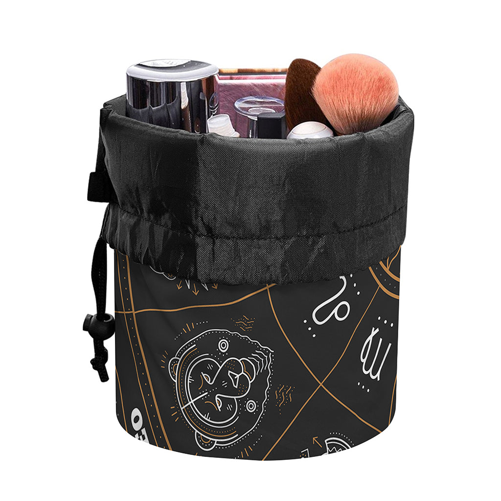 Vintage Zodiac Circle Print Drawstring Makeup Bag