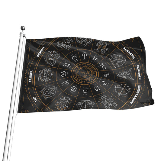 Vintage Zodiac Circle Print Flag