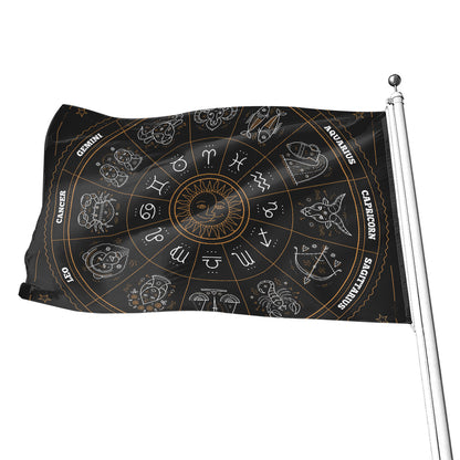 Vintage Zodiac Circle Print Flag