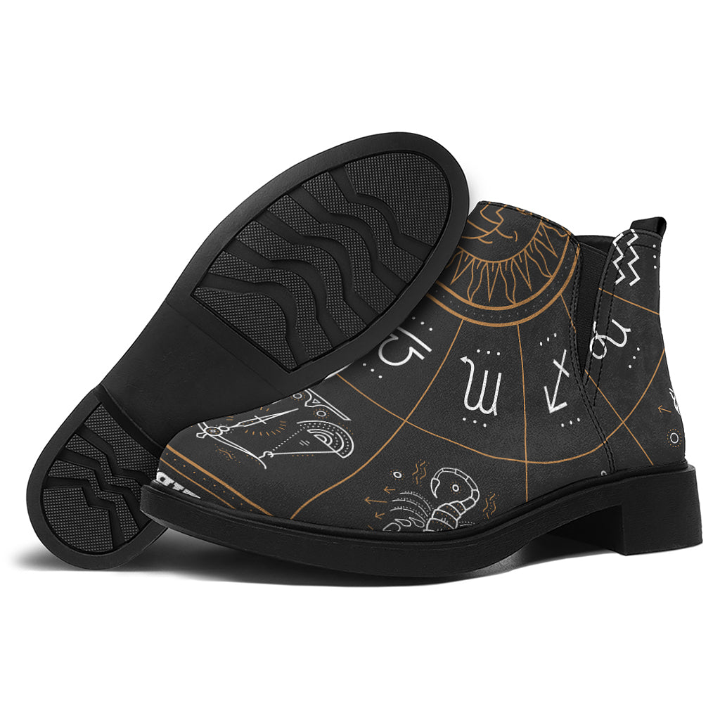 Vintage Zodiac Circle Print Flat Ankle Boots