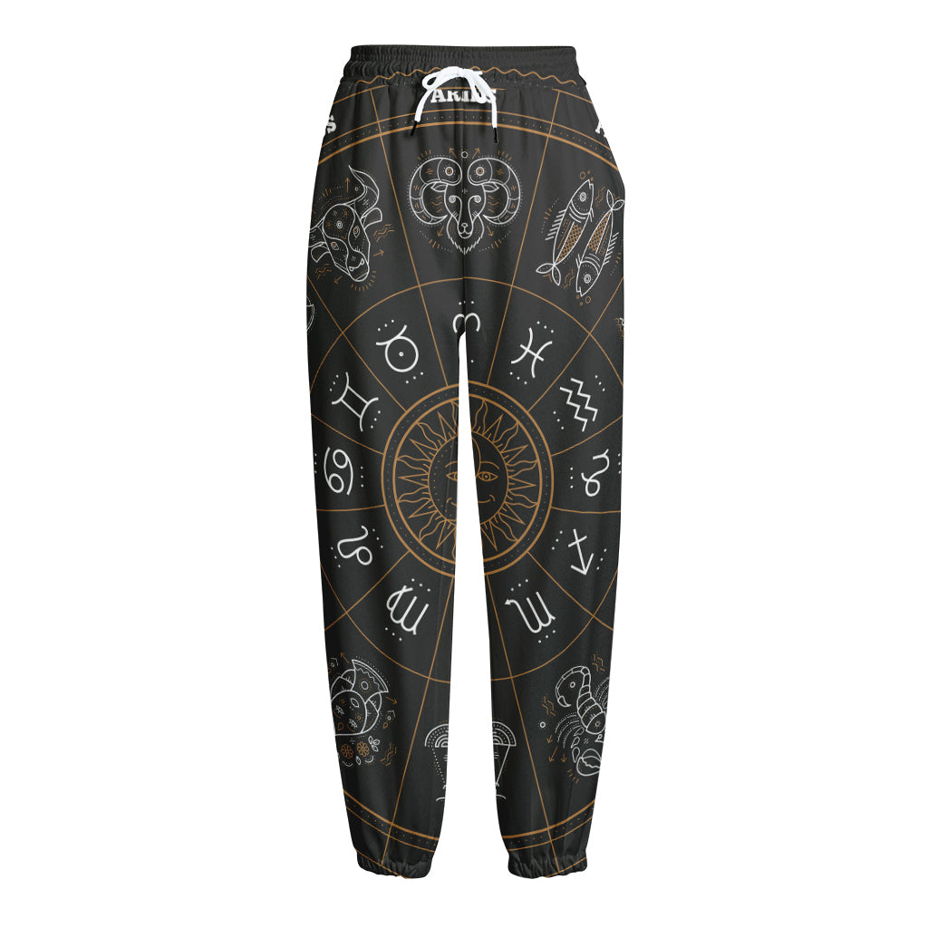 Vintage Zodiac Circle Print Fleece Lined Knit Pants