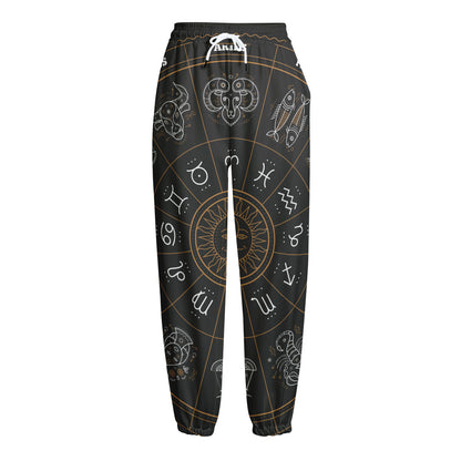 Vintage Zodiac Circle Print Fleece Lined Knit Pants