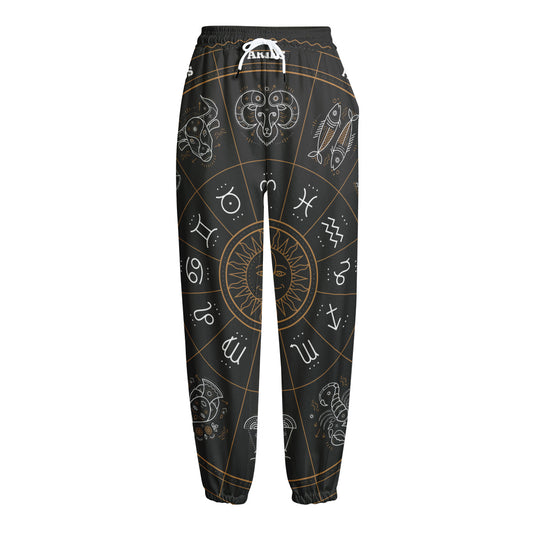 Vintage Zodiac Circle Print Fleece Lined Knit Pants