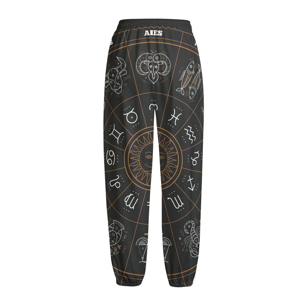 Vintage Zodiac Circle Print Fleece Lined Knit Pants