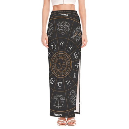 Vintage Zodiac Circle Print High Slit Maxi Skirt