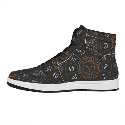 Vintage Zodiac Circle Print High Top Leather Sneakers